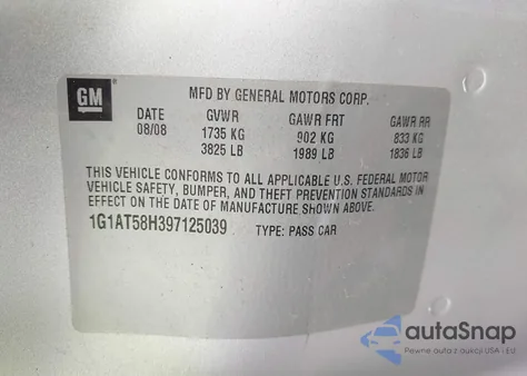 2009 Chevrolet Cobalt Lt из США, поврежденный, VIN 1G1AT58H397125039